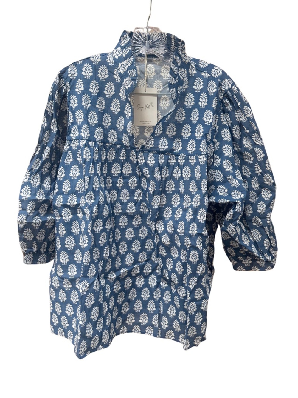 NEW Sage Vell Blue and White Floral Blouse - Women's 2XL